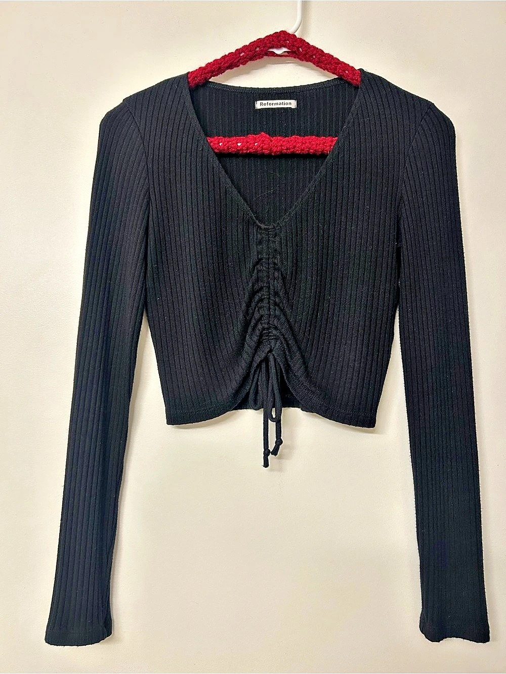 Reformation Black Ruched V-Neck Sweater Like New